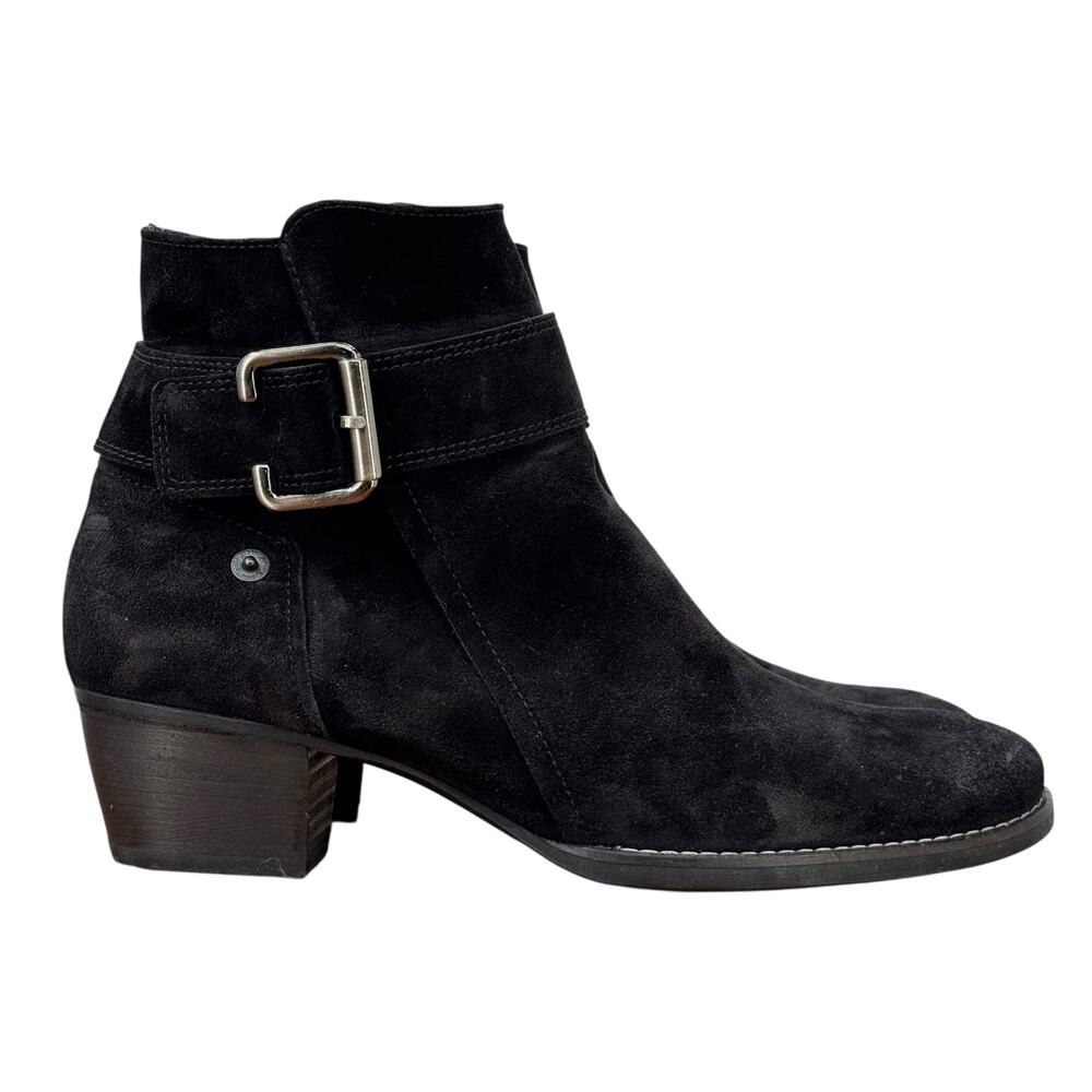 Paul Green Jano Ankle Boot Suede Womens SZ 7.5 Black Casual Modern Western Moto